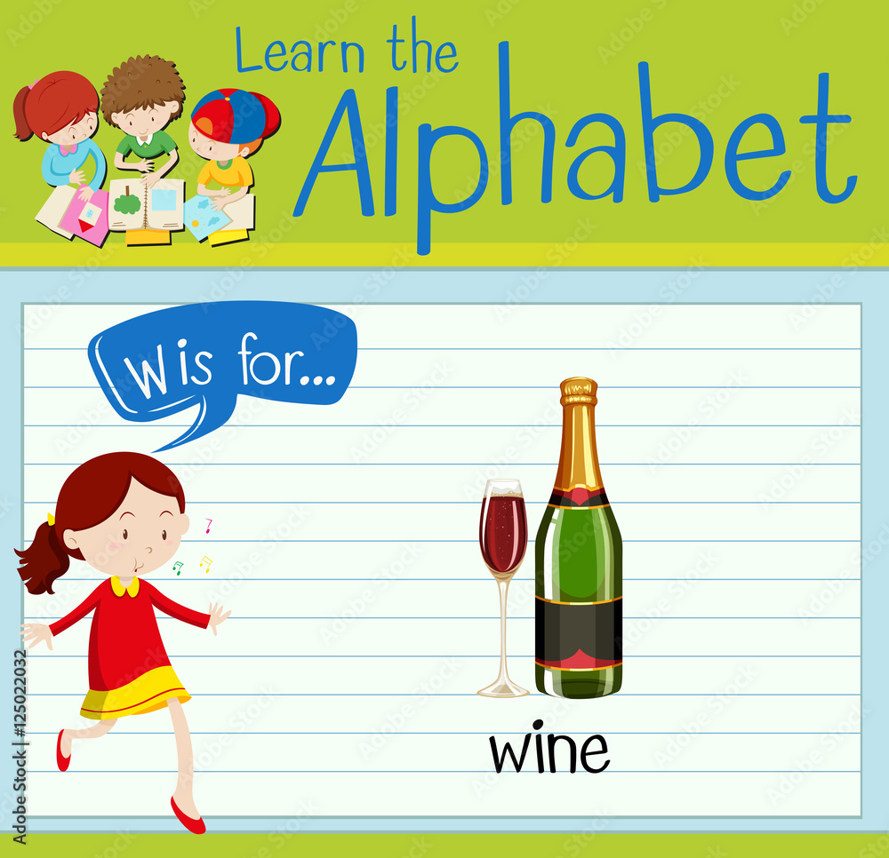 抽认卡字母W代表葡萄酒