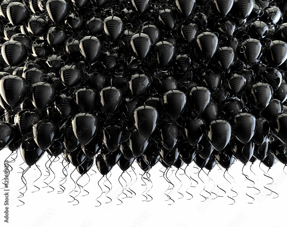 Fondo de globos negros aislados sobre blanco.Celebraciones,cumpleaños y bodas