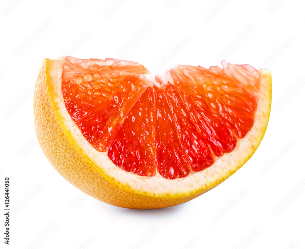 Slice of ripe red grapefruit