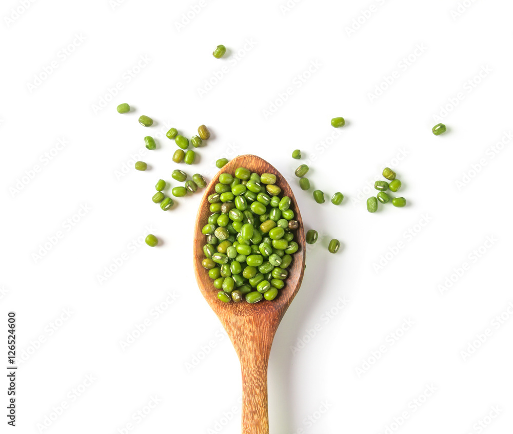 白底木勺收绿绿豆