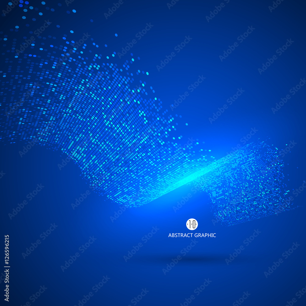 由蓝色颗粒抽象背景组成，技术感插图。