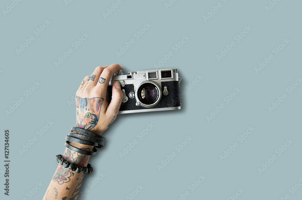 纹身相机摄影媒体创意电影概念