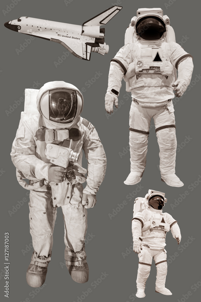 宇航员和航天飞机被隔离在灰色背景下
