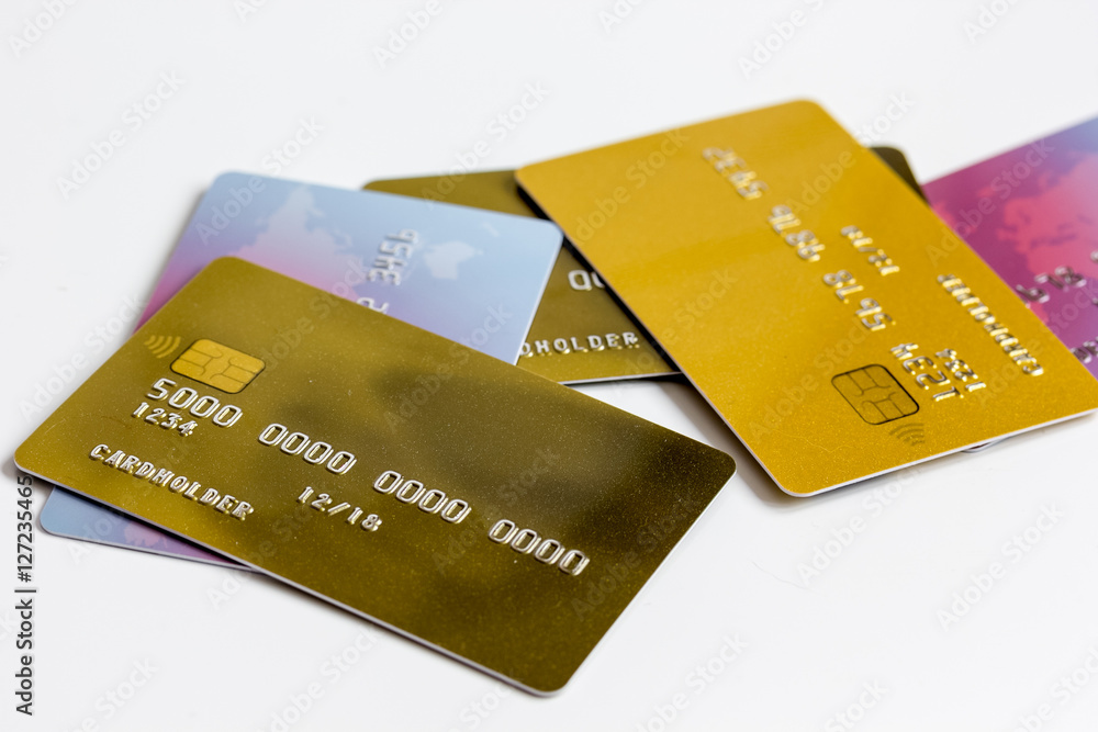 Credit cards on white background - online shopping