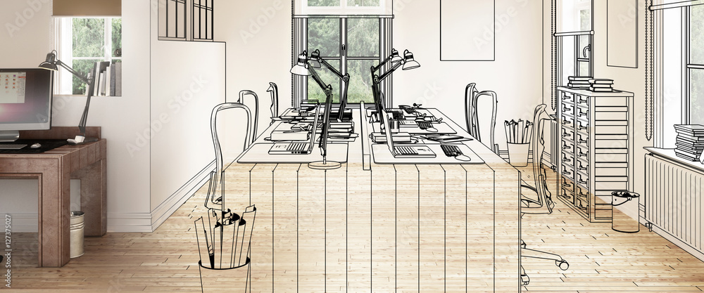 Illustration einer Büroeinrichtung (panoramisch)