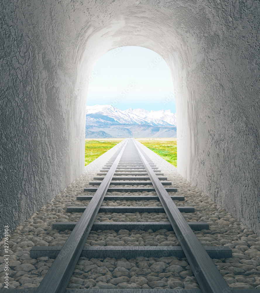 Railway tunnel with landscape view