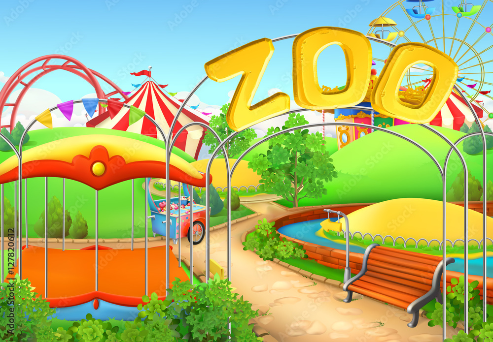 动物园，矢量背景。游乐园。儿童游乐场
