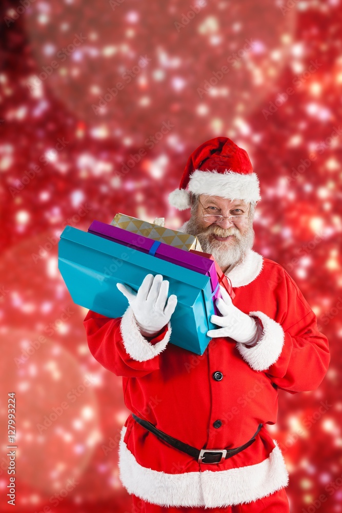 圣诞老人拿着圣诞礼物的合成图像