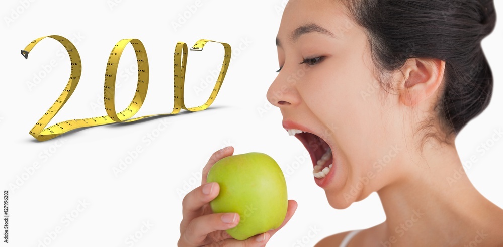 女子咬苹果的合成图像