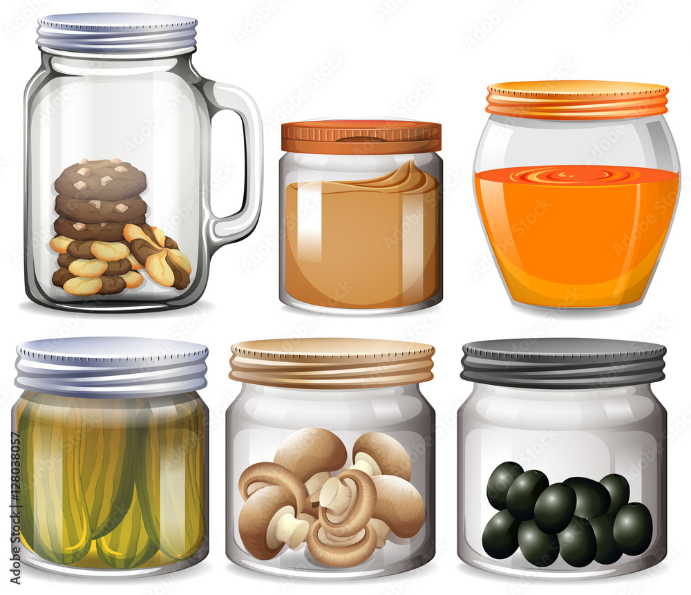 罐子里的不同类型的食物