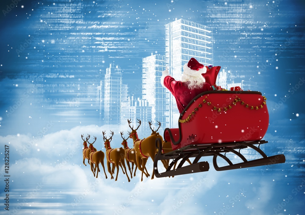 圣诞老人骑驯鹿雪橇对抗城市