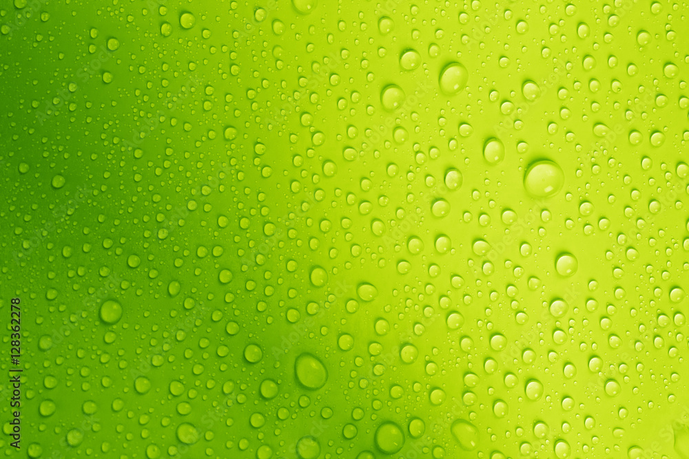 清新绿色背景下的水滴