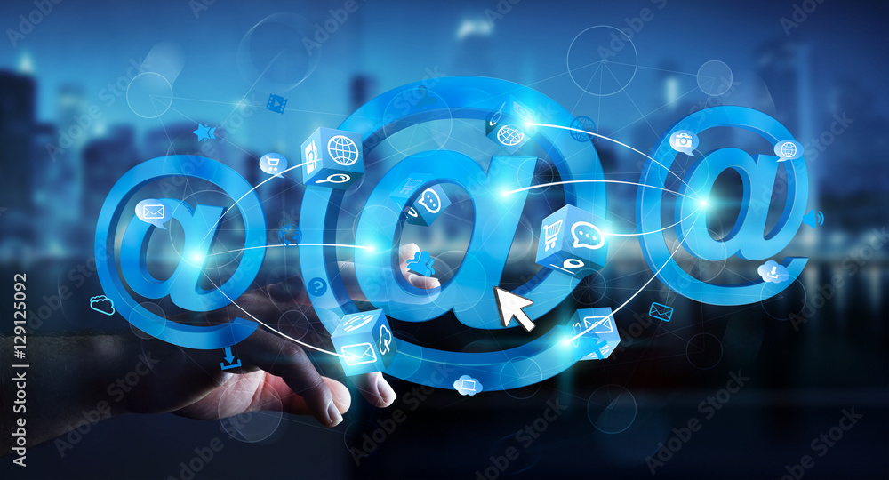 Businessman touching 3D rendering email icon with his finger