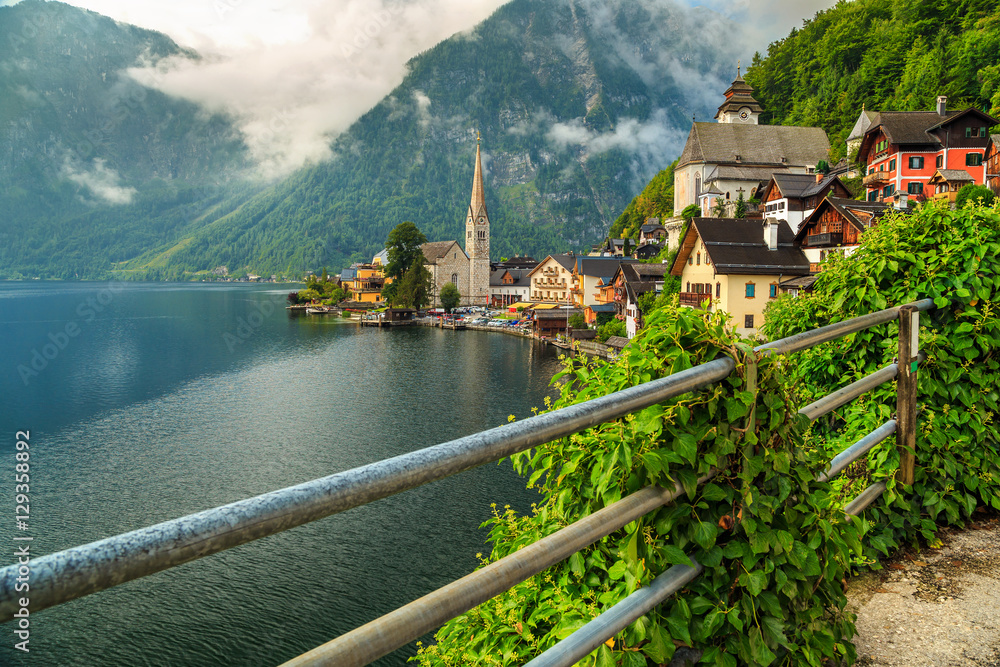 Amazing historic village with alpine lake,Hallstatt,Salzkammergut region,Austria