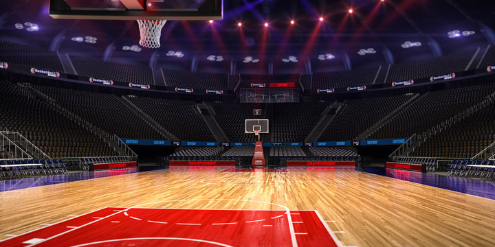 篮球场。运动场。照片真实的三维渲染背景。远距离模糊（像倾斜）