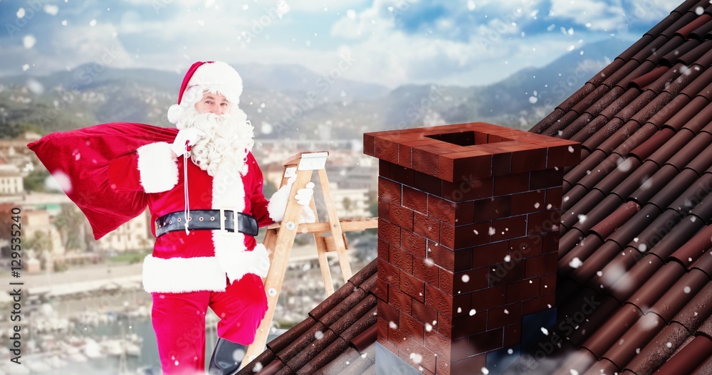 圣诞老人爬梯子的合成图像
