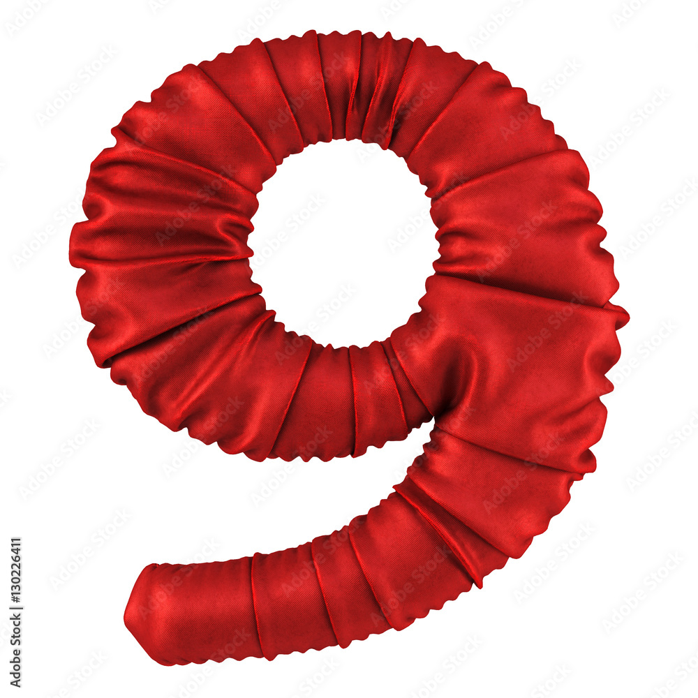digits made of red fabric. Isolated on white. 3D illustration.