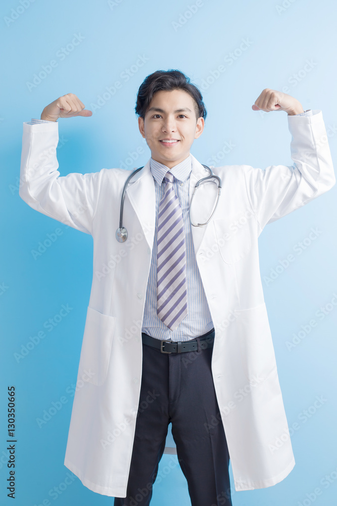 male doctor show strong arm