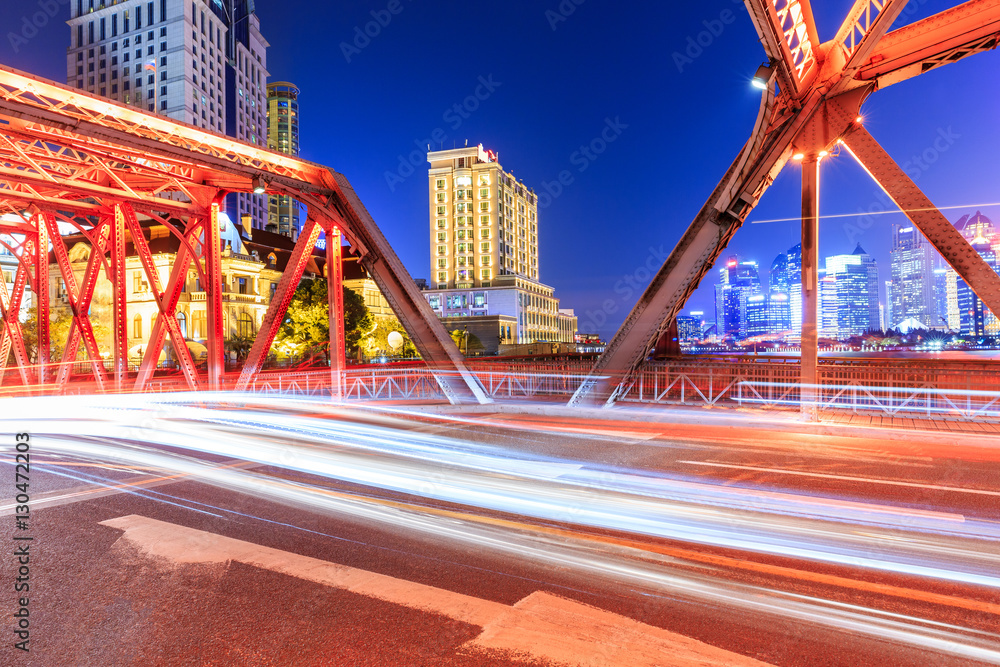 Shanghai Garden Bridge Traffic at night