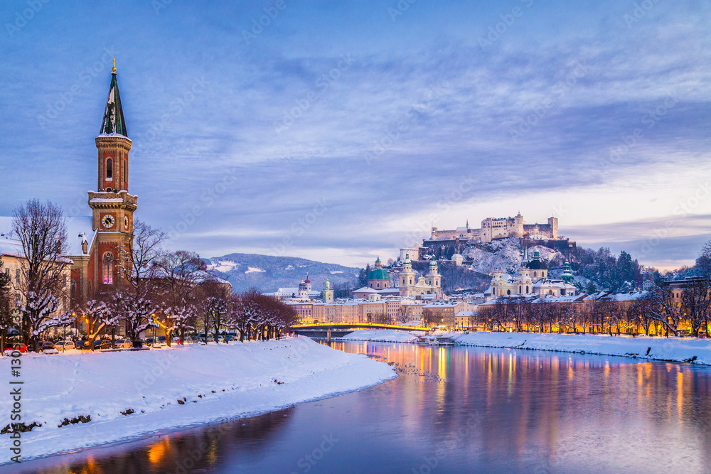 奥地利冬季圣诞节萨尔茨堡经典景观