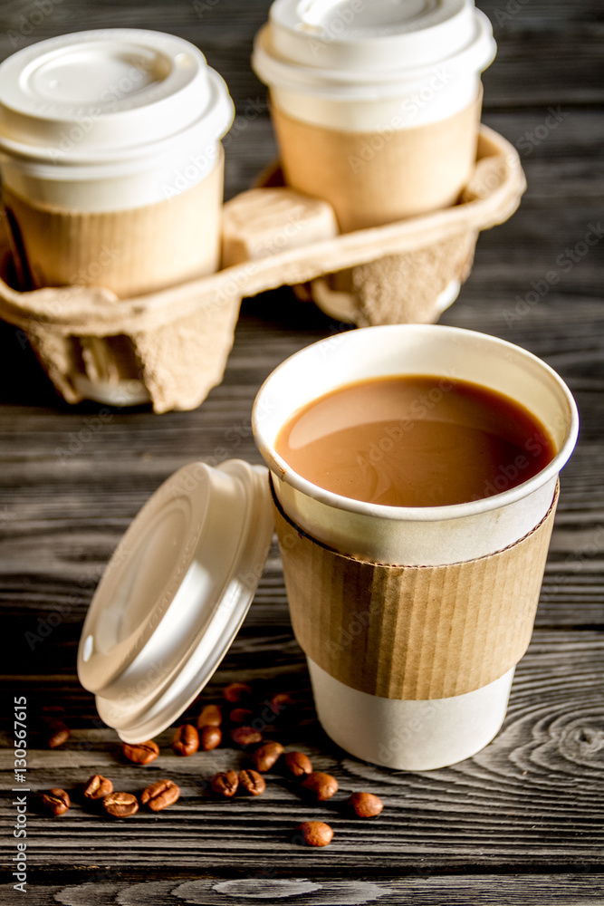 coffee cup take away at wooden background