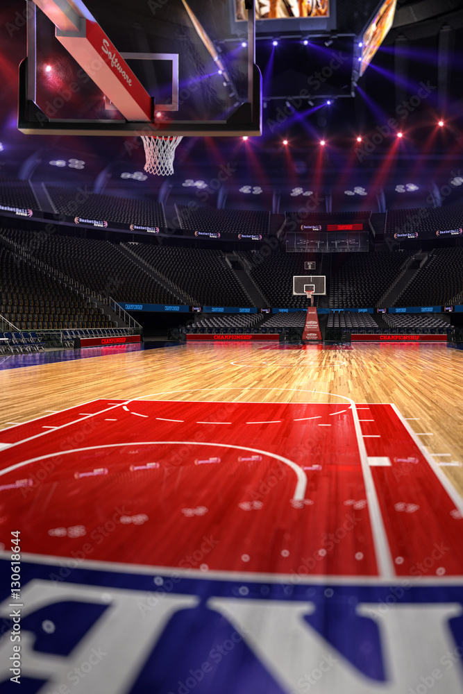 Basketball court. Sport arena.Photoreal 3d render background. blured in long shot distance(like lean