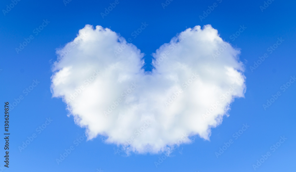 Heart shaped cloud in the blue sky background.