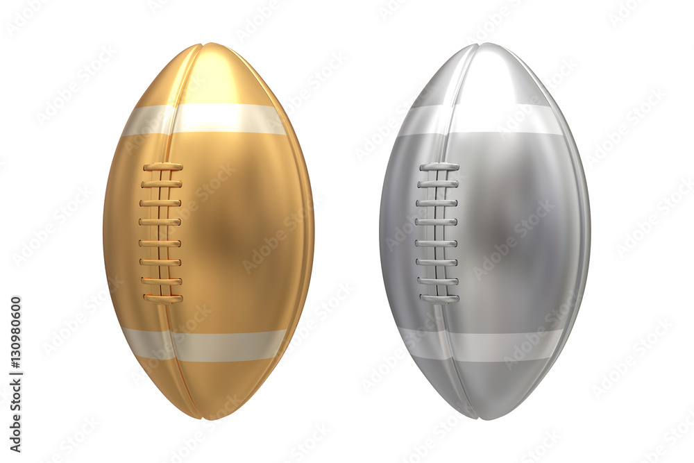 Gold and Silver american football on white background. 3D illustration