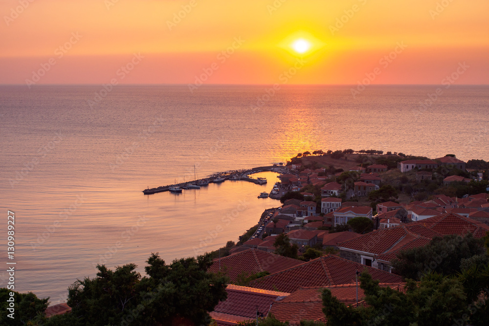 Molyvos by sunset, Lesbos, Greece