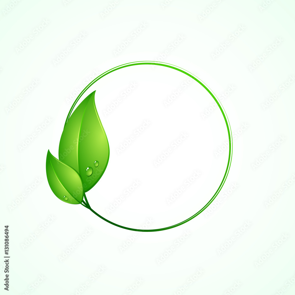 Eco friendly concept, green round frame with leaves, vector illustration
