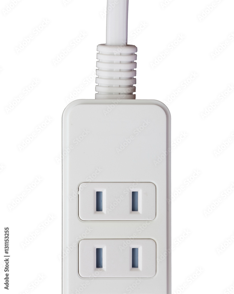 Close - up white extension power strip..