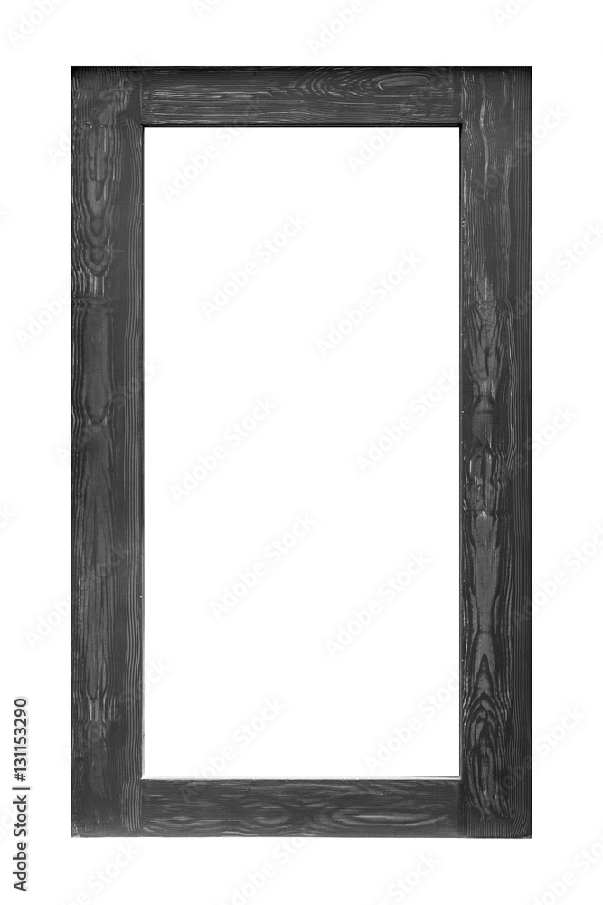 Blank black wood photo frame isolated on white background
