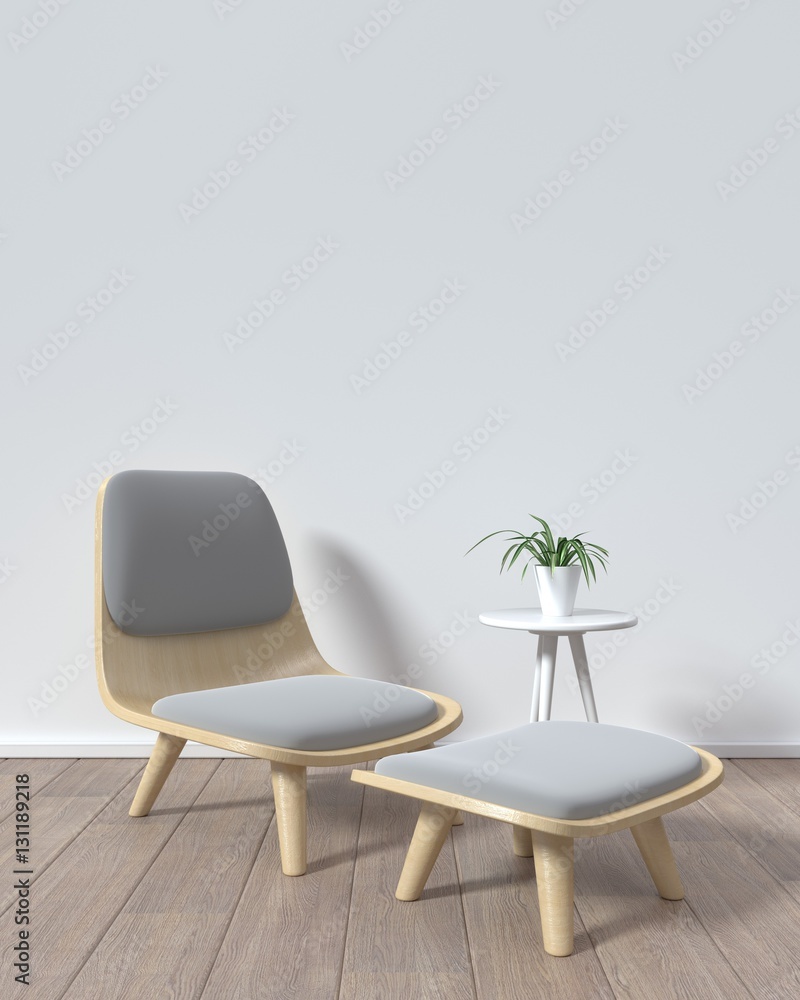 Mock up chair in room white background Modern Style,3D rendering