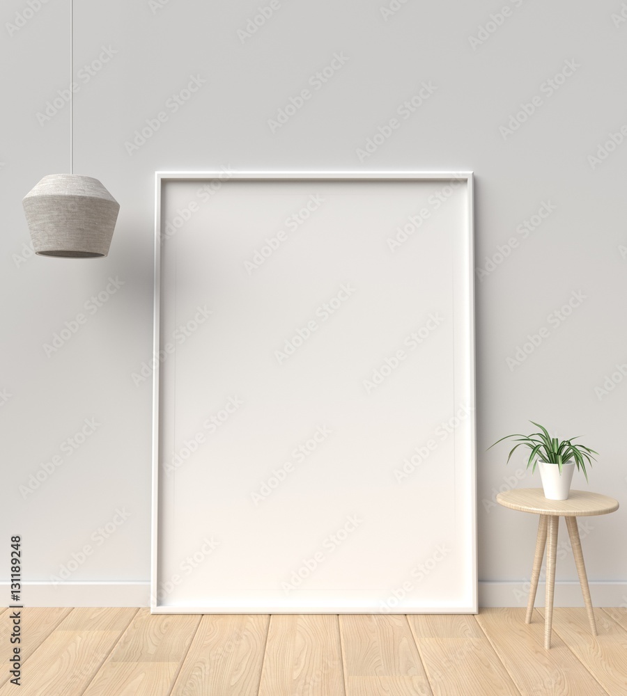 Table and white picture frame,3D rendering