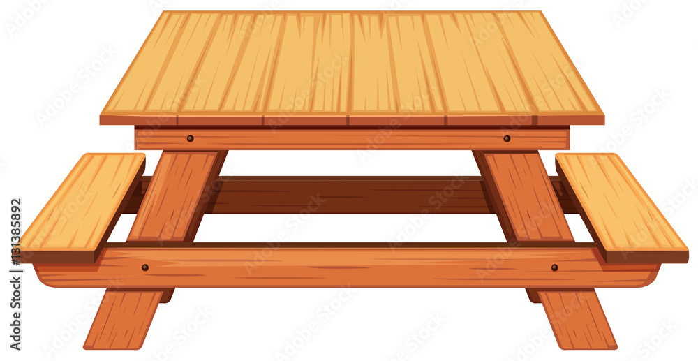 白色背景的木制野餐桌