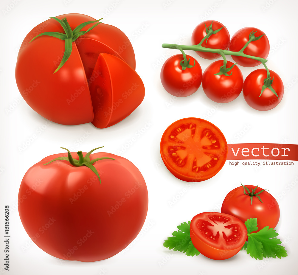 Tomato. Vegetable 3d vector icon set