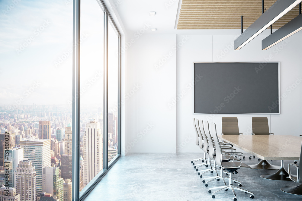 Modern conference room with city view