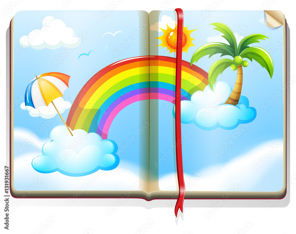 Book with rainbow in the sky