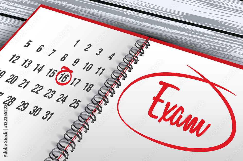 Exam Day mark on calendar, vector illustration