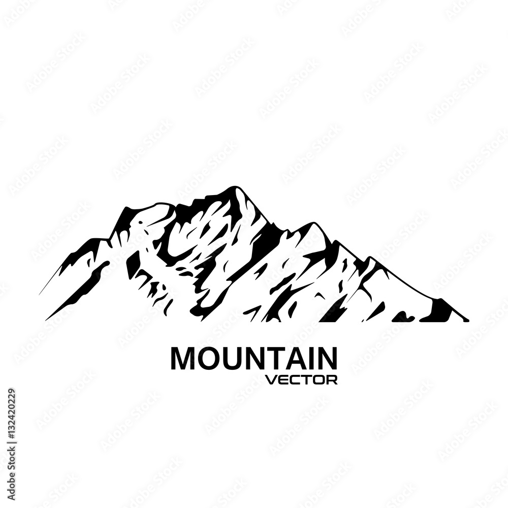 Vector Mountain Range Silhouette, isolated on white