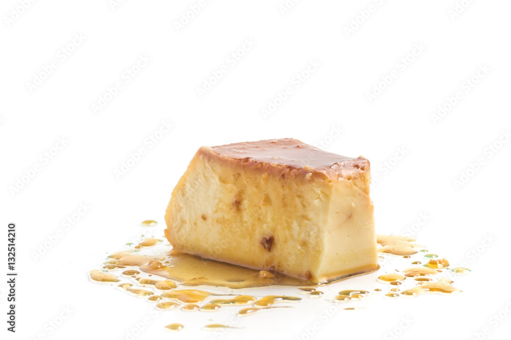 Milk Pudding. Brazilian Flan isolated on white background