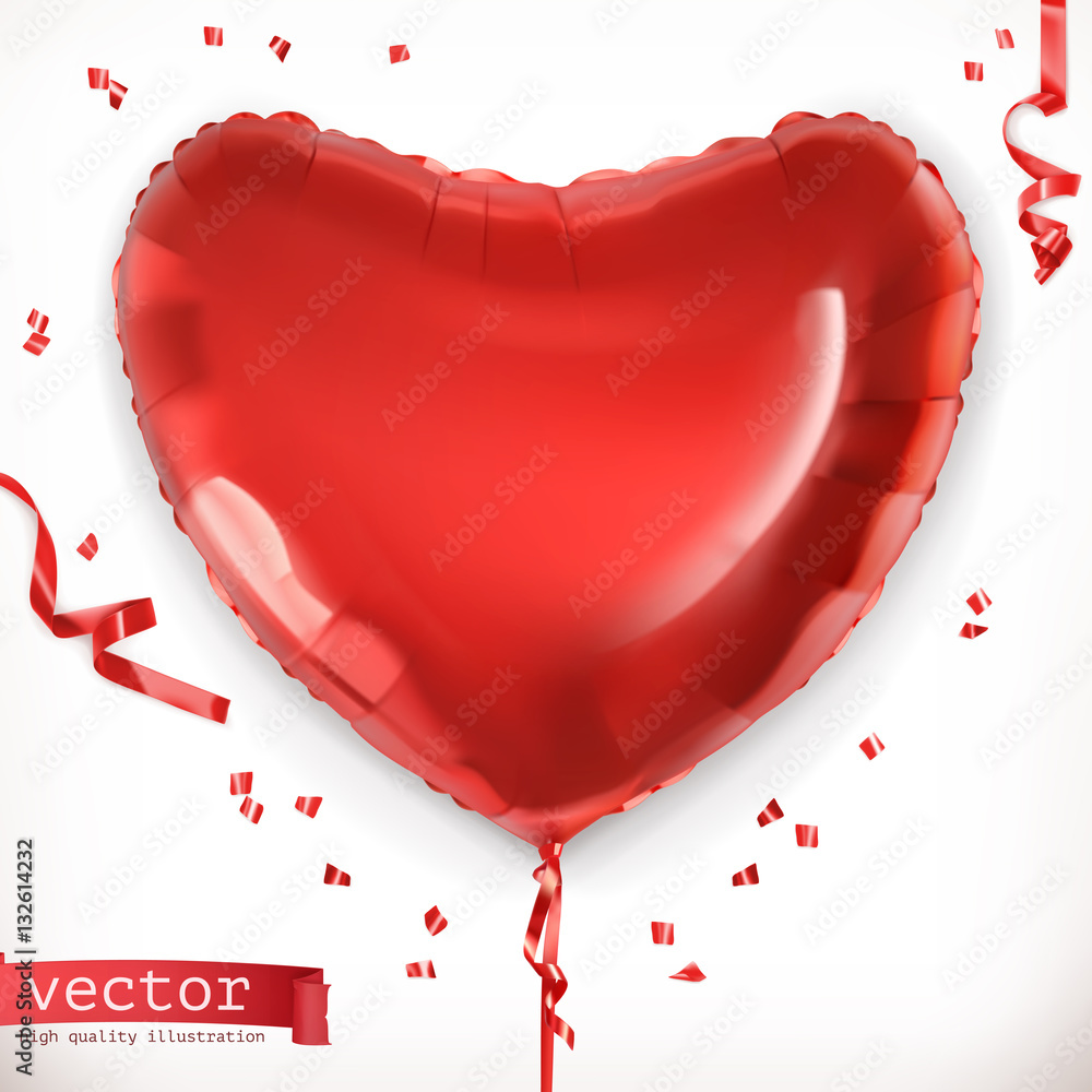 Red heart. Toy balloon 3d vector icon