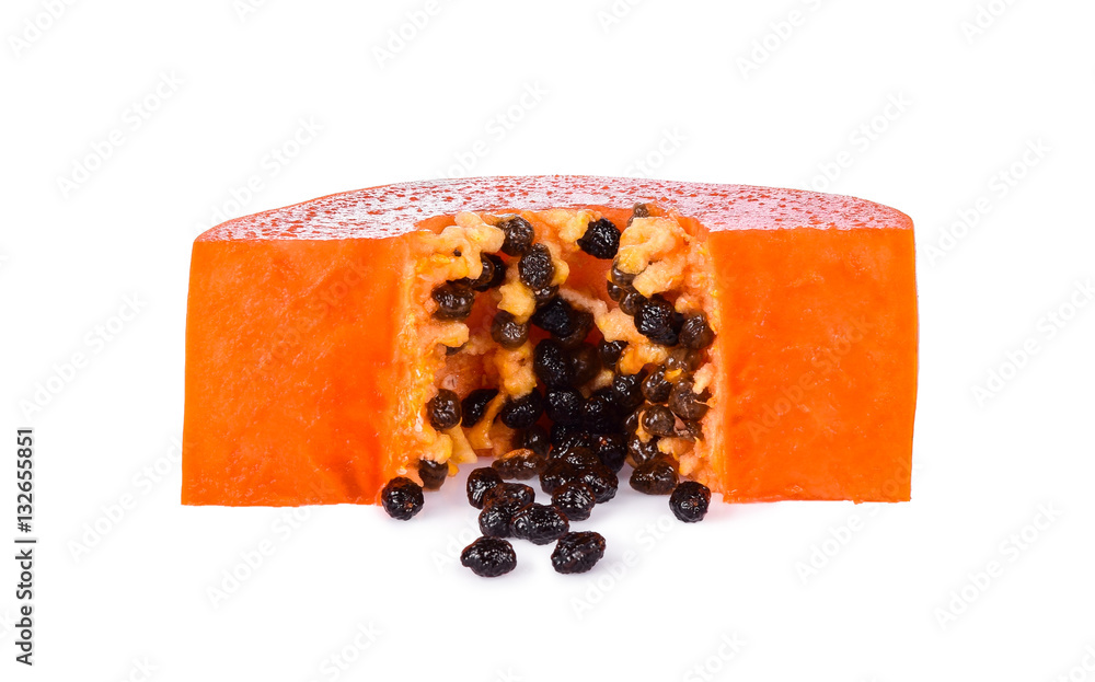 Papaya fruits. slices of sweet papaya with seed isolated on whit