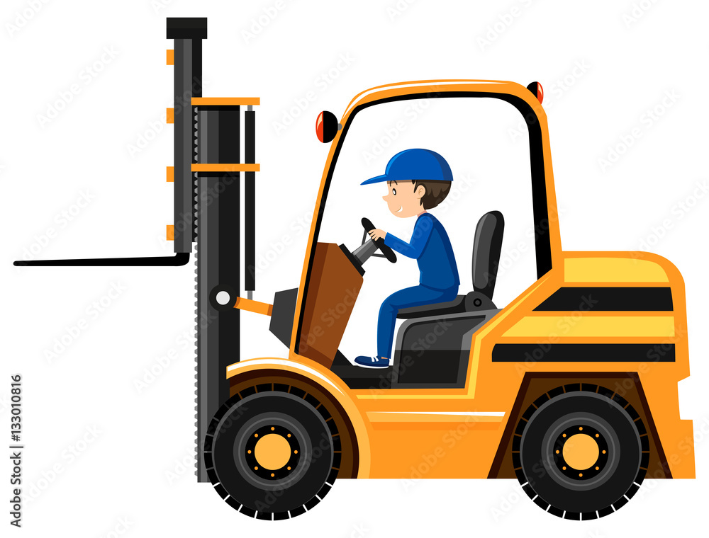 Man driving and controling the forklift