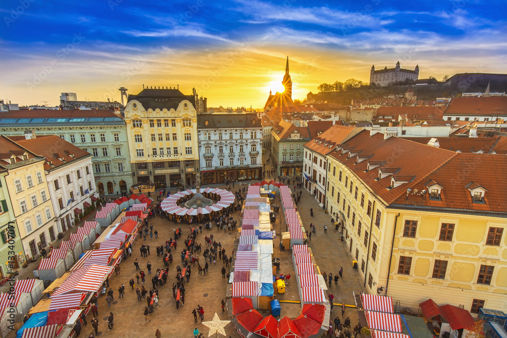 View on Christmas market on the Main square in Bratislava,Slovakia