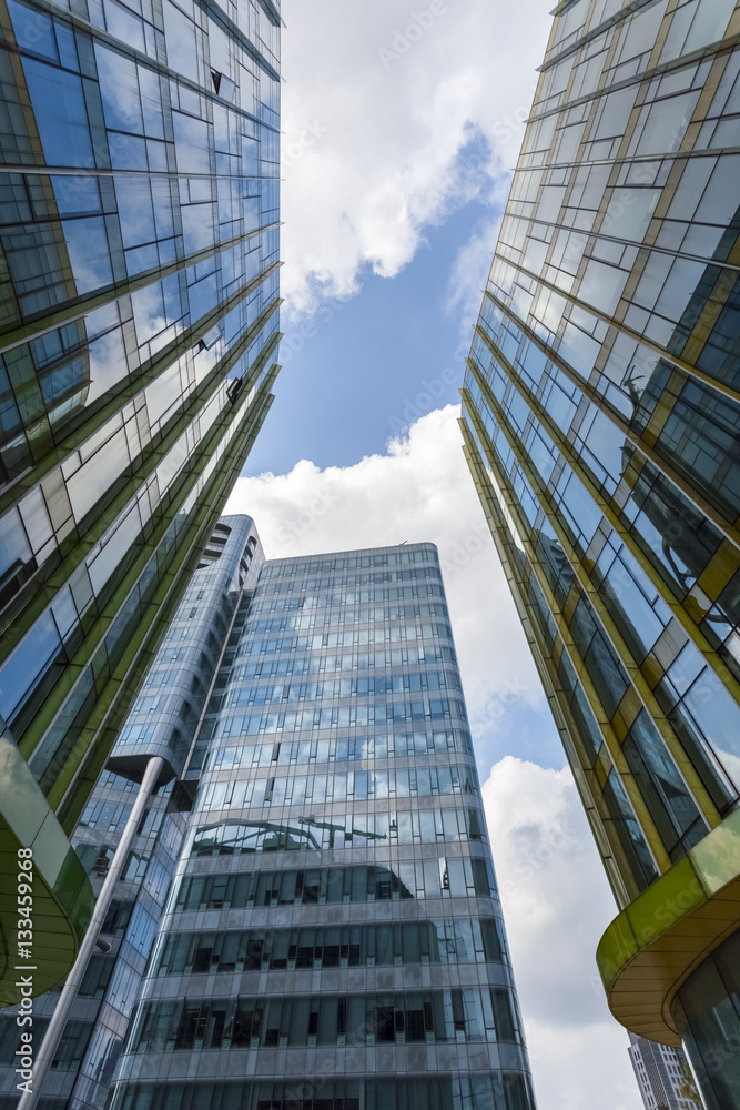 upward view of modern glass buildings