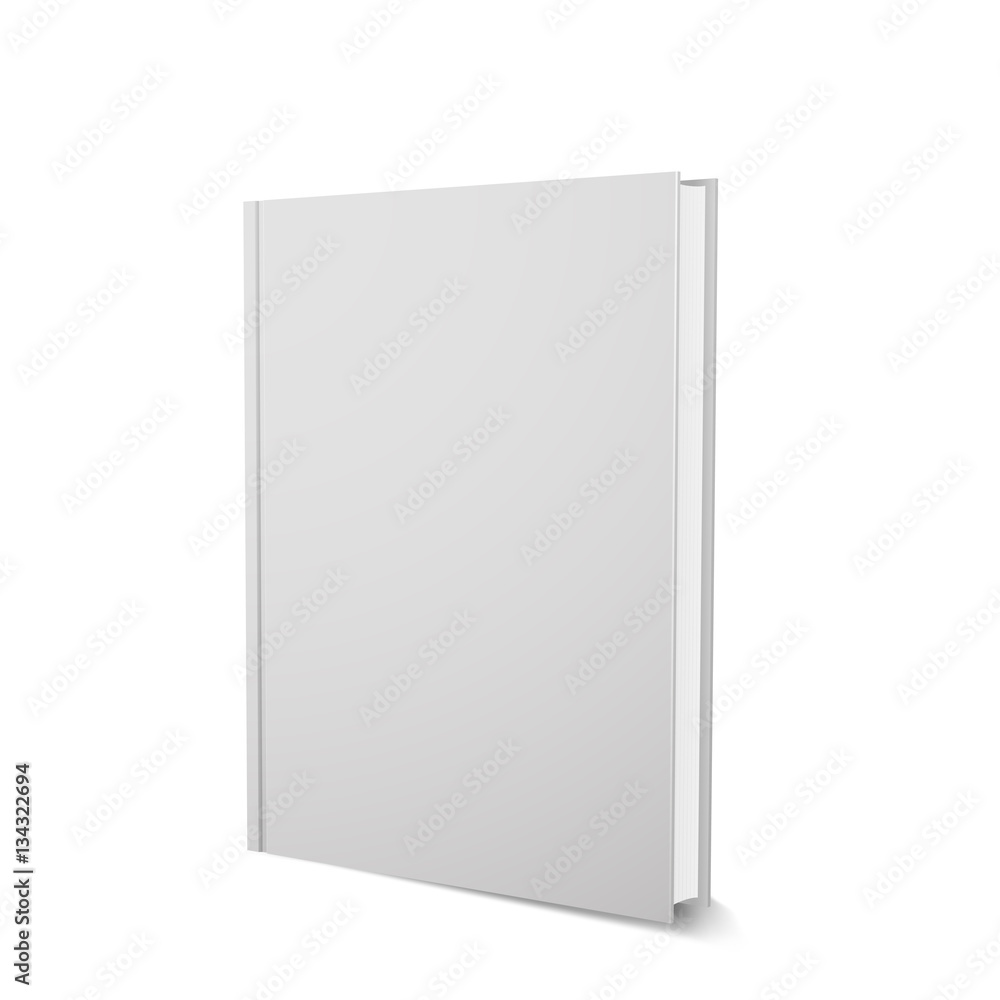 Vector book template, upright, realistic design, isolated on white