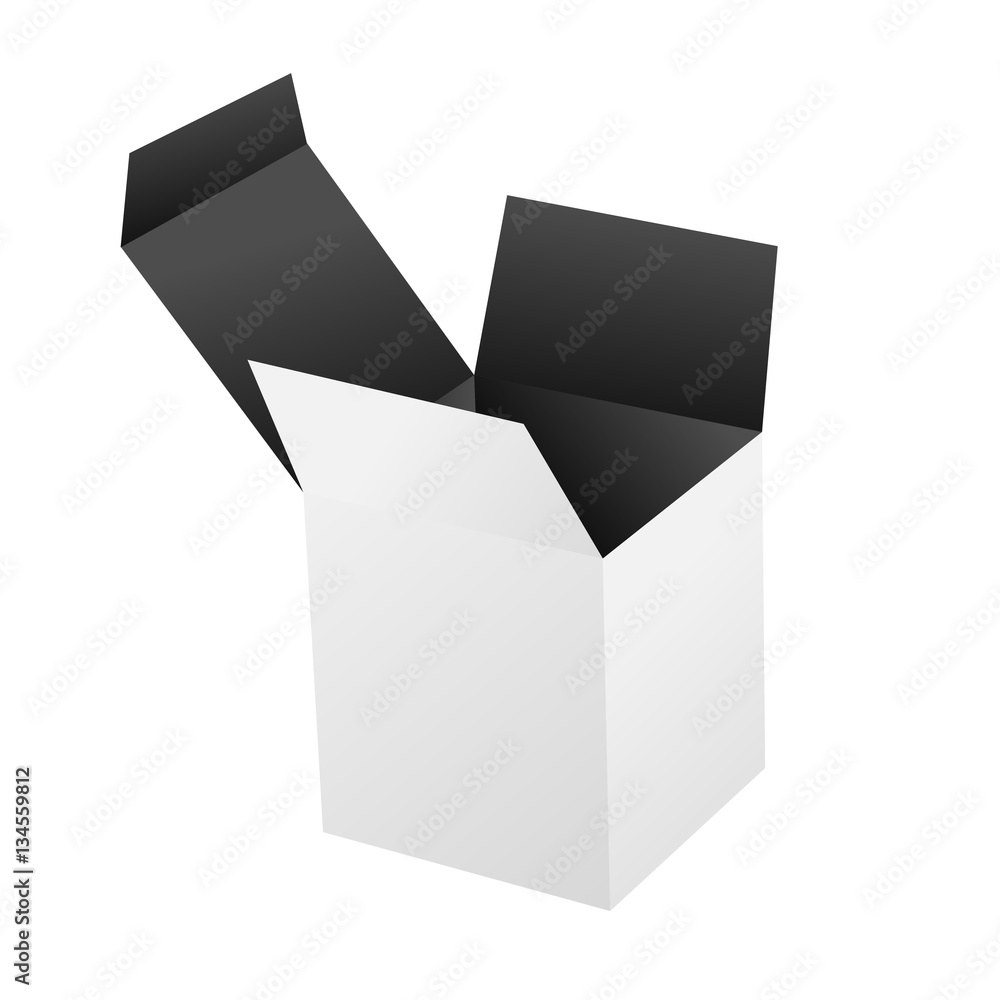 White open square box with cover. White-black box. Mockup for design and text. Vector illustration