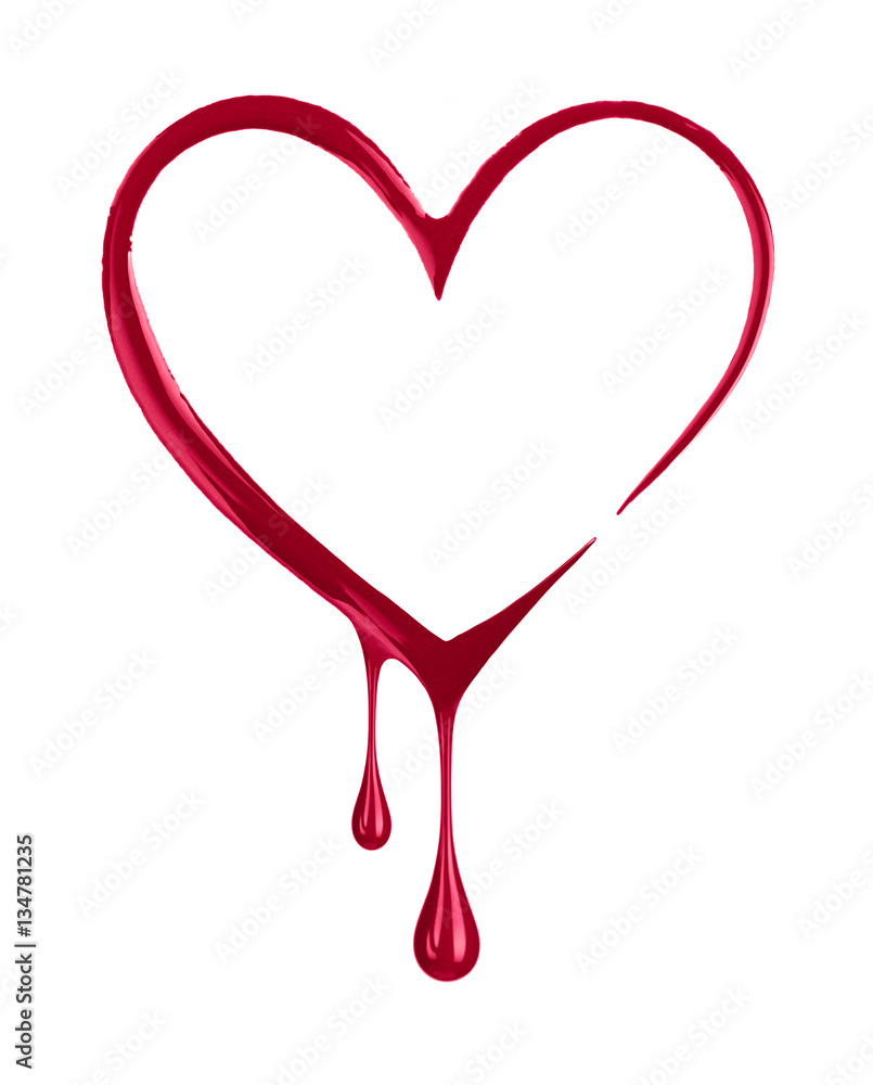 Stylized heart made with nail polish on white background