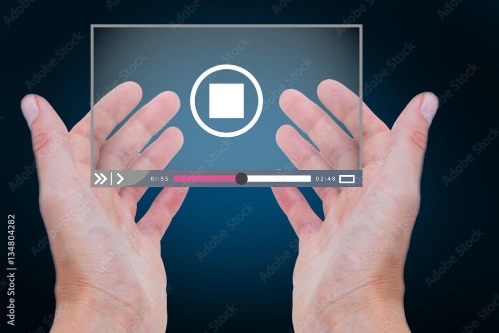 Composite image of hands showing 3d